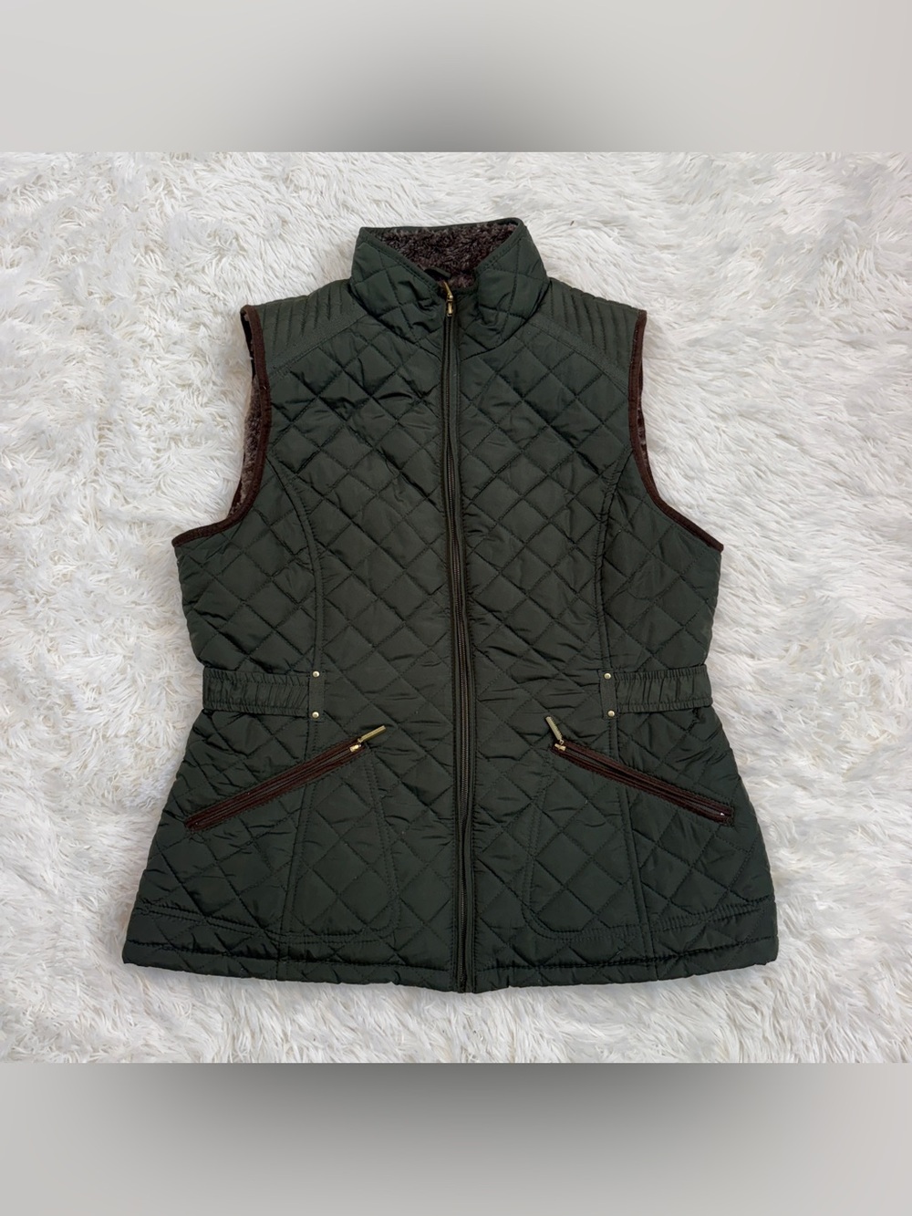 Women’s Medium Green/Brown Weatherproof Quilted Winter Vest. Good Condition.